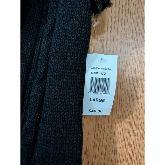New Directions Black Cable Knit w/ Faux Fur Trim - Large *NWT $46* - Picture 6 of 9